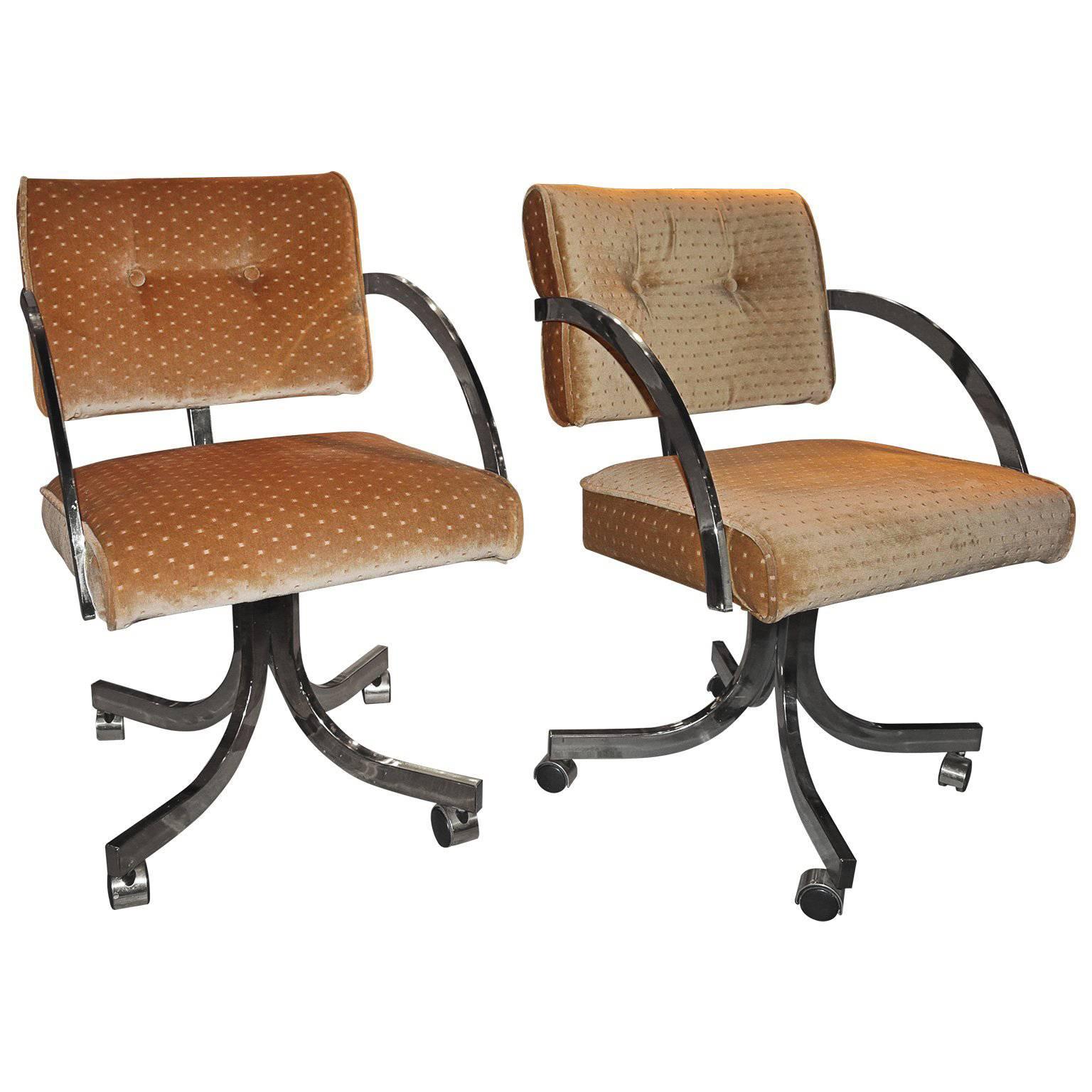 Custom Rolling Arm Desk Chairs with Bronze Frame