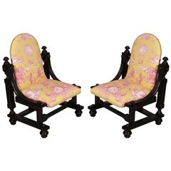 19th Century Pair of Armchairs in Solid Walnut restored and re upholstered 11
