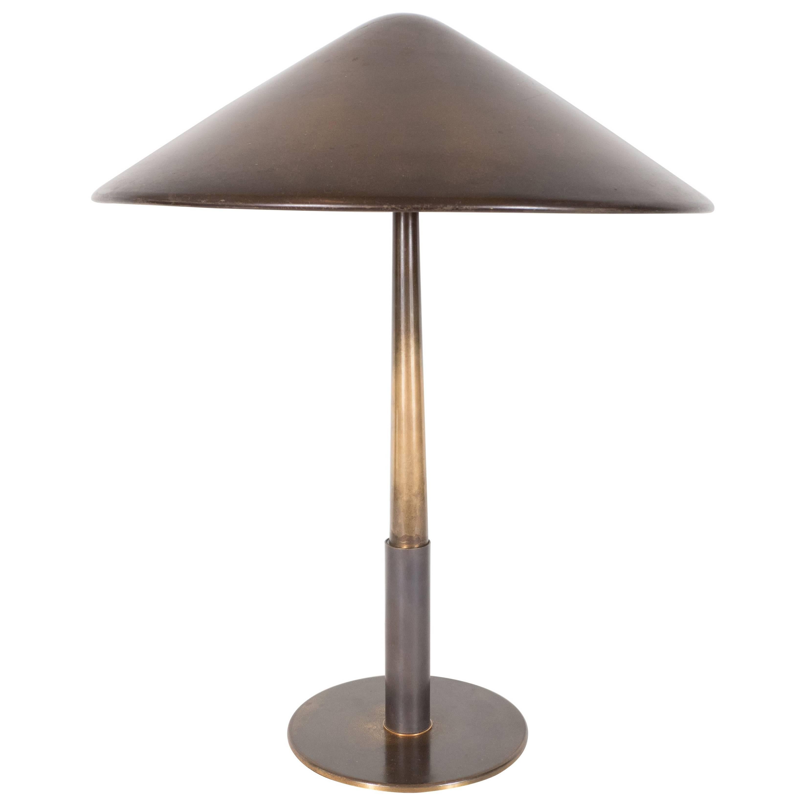 Stilnovo Brass Table Lamp with Brass Shade, Italy, 1950s For Sale
