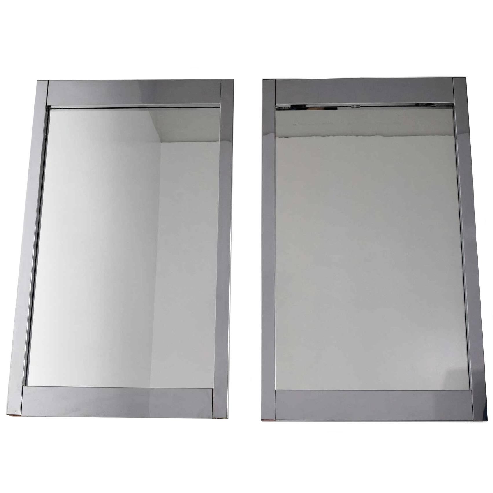 Pair of Large Chrome Frame Mirrors For Sale