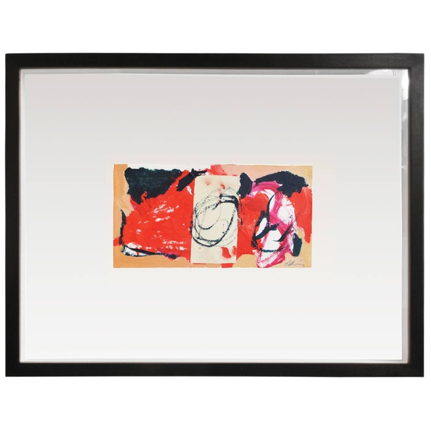 Small Mixed-Media Abstract in Black, Red and Tan