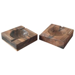 Faux Pair of Palisander and Steel Inlay Scandinavian Ashtrays
