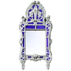 Blue Glass and Carved Border Mirror