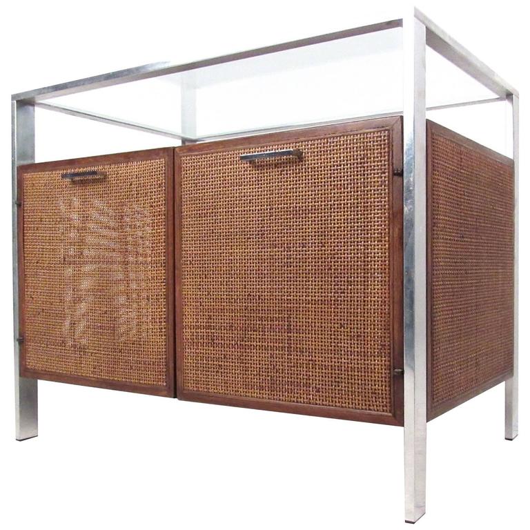 MidCentury Modern Cane Front Storage For Sale at 1stdibs