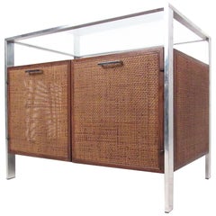 Used Mid-Century Modern Cane Front Storage Cabinet