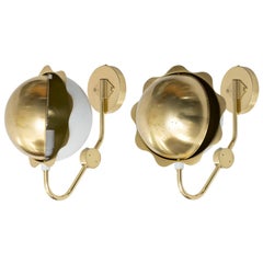 Edvard Hagman Scandinavian Modern Eclipse Sconces, Polished Brass White Lacquer