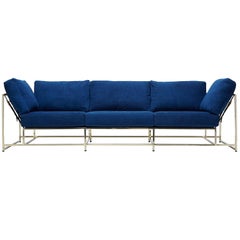 Hand-Dyed Indigo Canvas and Polished Brass Sofa