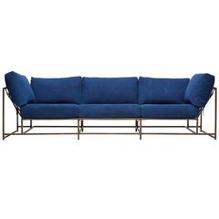Hand-Dyed Indigo Canvas and Antique Copper Sofa 9