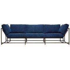 Hand-Dyed Indigo Canvas and Marbled Rust Three-Piece Sofa 9