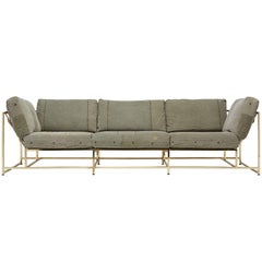 Vintage Military Canvas and Polished Brass Sofa