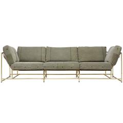 Vintage Military Canvas and Polished Brass Sofa 10