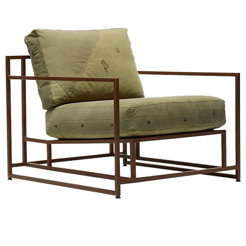 Vintage Military Canvas and Marbled Rust Armchair