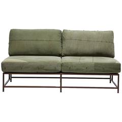 Vintage Military Canvas and Marbled Rust Loveseat 3