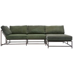 Seccional Chaise vintage de lona militar y óxido jaspeado