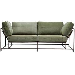 Vintage Military Canvas and Marbled Rust Two-Seat Sofa 5