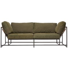 Vintage Military Canvas and Blackened Steel Two Seat Sofa V1
