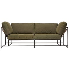 Vintage Military Canvas and Blackened Steel Two Seat Sofa V1