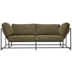 Vintage Military Canvas and Blackened Steel Two Seat Sofa 6