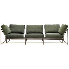 Vintage Military Canvas and Antique Brass Three-Piece Sofa 7