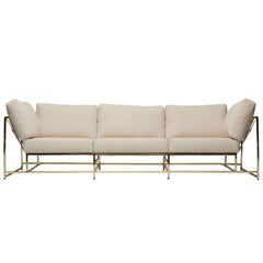 Natural Canvas and Polished Brass Sofa
