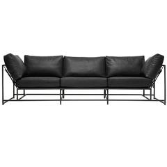 Obsidian Black Leather and Blackened Steel Sofa 6