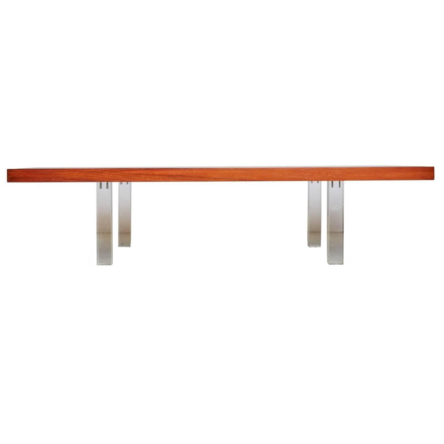 Milo Baughman for Directional Walnut and Lucite Coffee Table, 1960s, Restored