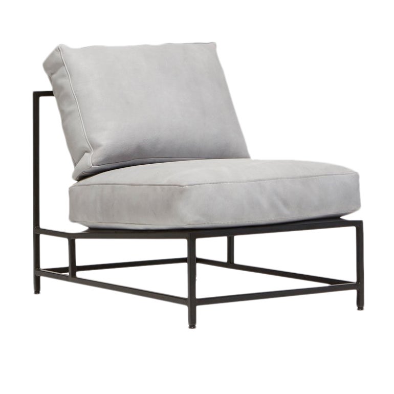 Stone Light Grey Leather And Blackened Steel Chair