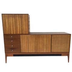 1950s Grosfeld House Modular Zebrawood and Cane Panel Dresser Credenza