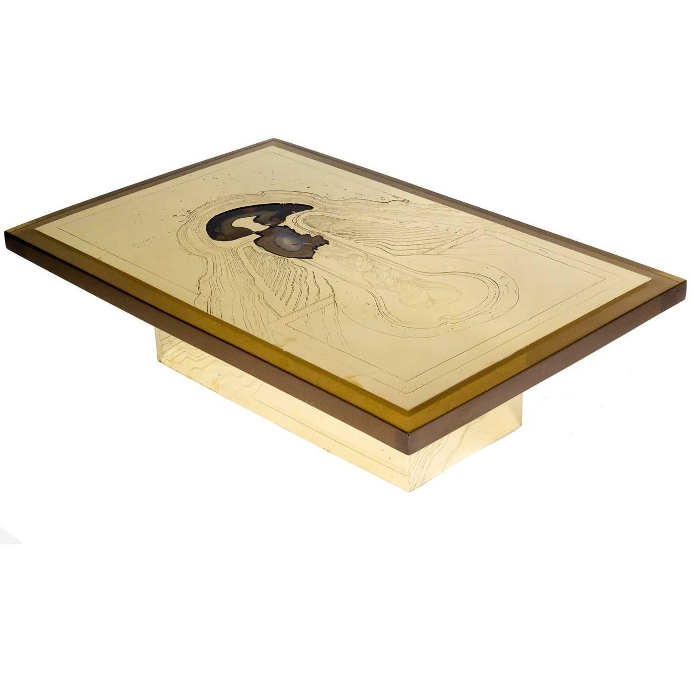 Armand Jonckers Lighted Etched Coffee Table, circa 1973