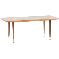 Teak and Brass Coffee Table with Inlays