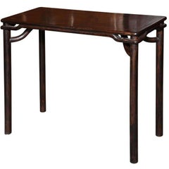 Ming Style 19th Century Elmwood Small Console Table with Brown Lacquer Finish