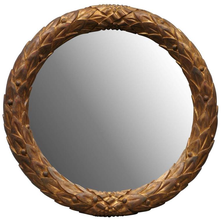 Garland Mirror with Gilded Wooden Frame and Foliage Motif For Sale at