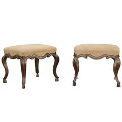 Pair of Italian 19th Century Walnut Stools with Suede Upholstery 7
