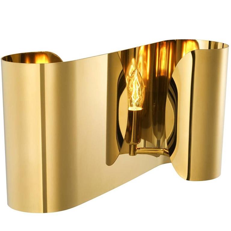 Kalaw Wall Lamp in Polished Gold Finish or Stainless Steel For Sale at
