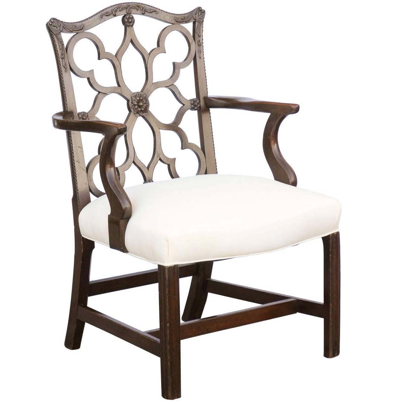 English Gothic Chippendale Style Mahogany Armchair from the Turn of the Century
