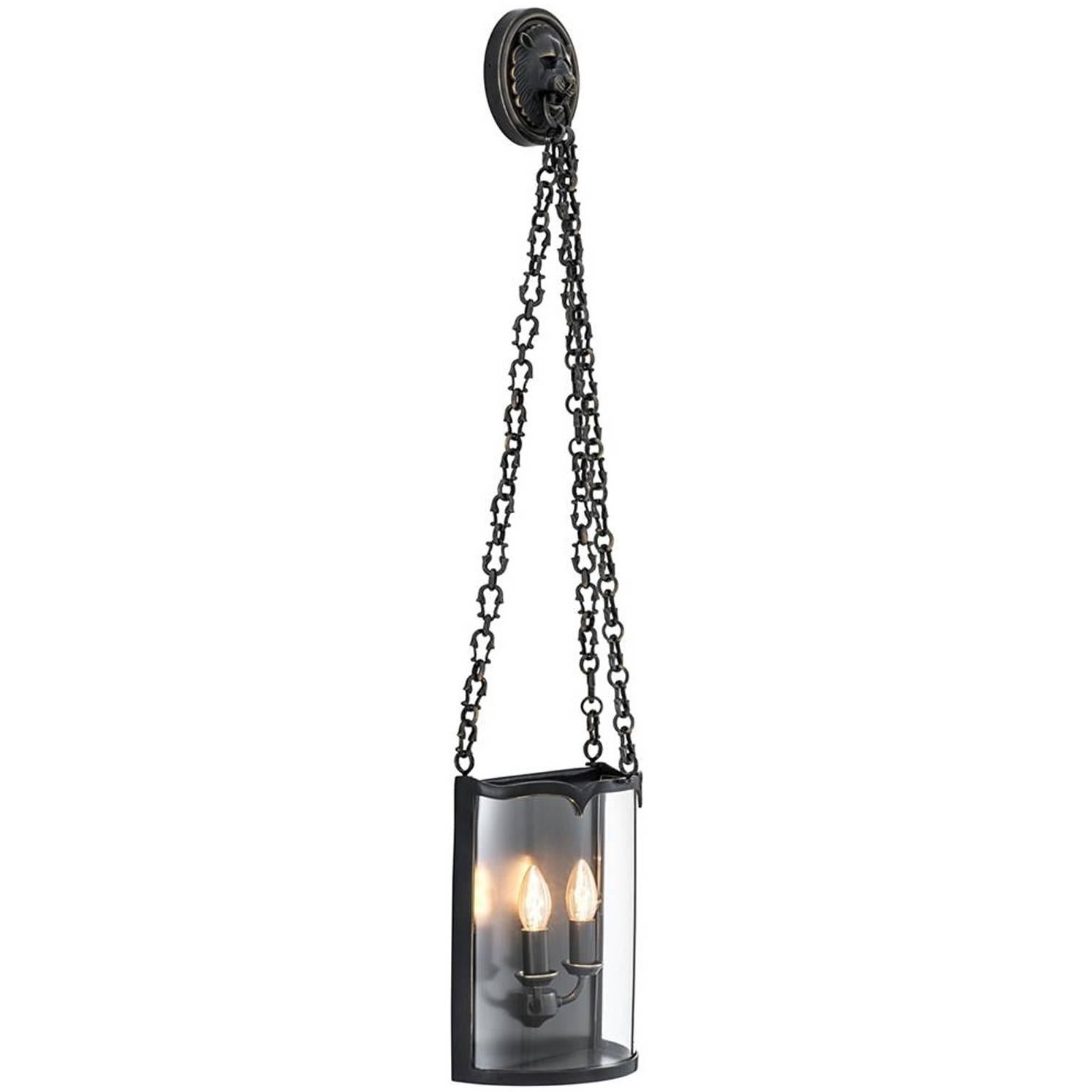 Lion Wall Lamp in Gunmetal Finish and Clear Glass