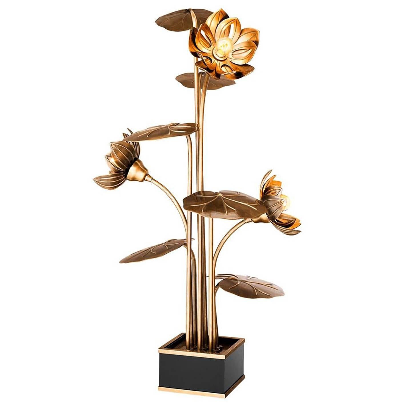 Waterlily Table Lamp in Vintage Brass Finish For Sale