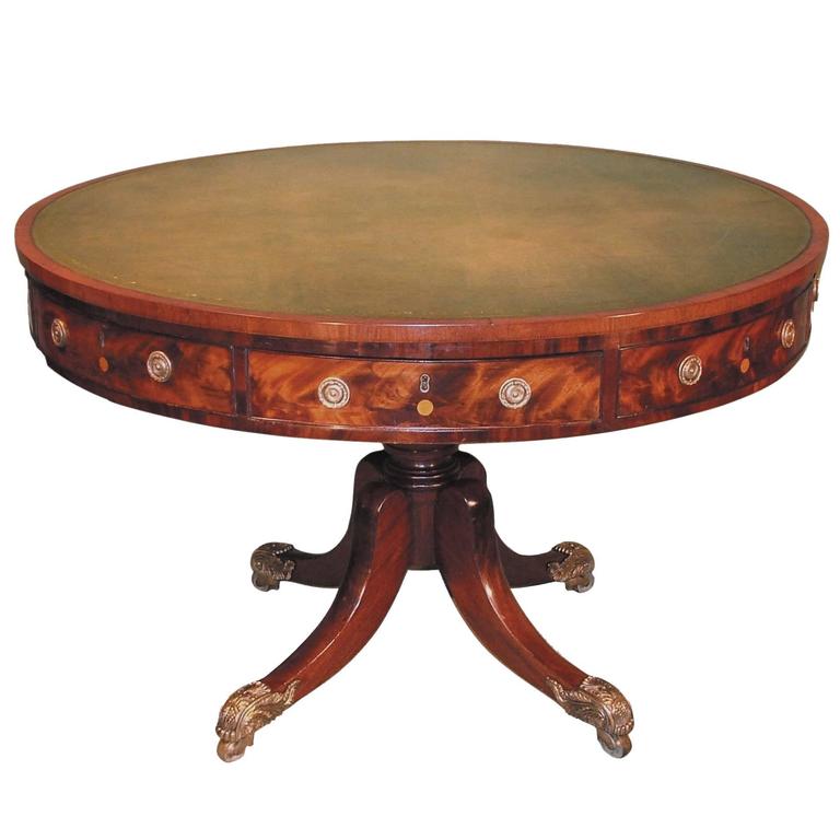 Antique Early 19th Century Regency Period Mahogany Drum Table For Sale