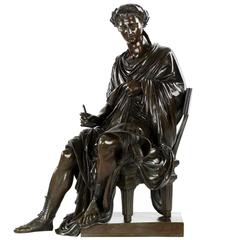 Used 19th Century French Bronze Sculpture of Seated Classical Poet Horace