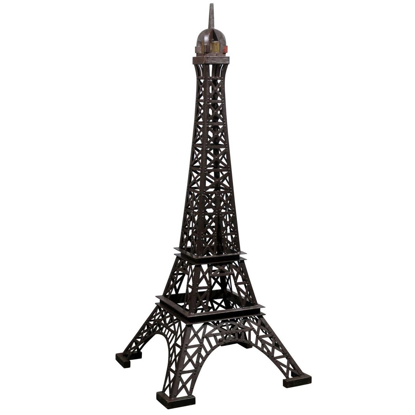 6.5 Ft. Tall Heavy Iron Statue Replica of the Eiffel Tower, Recycle Vintage Iron For Sale