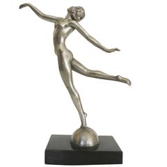 Silver Finished  Art Deco Style Nude Ballet Dancer in Manner of Max Le Verrier