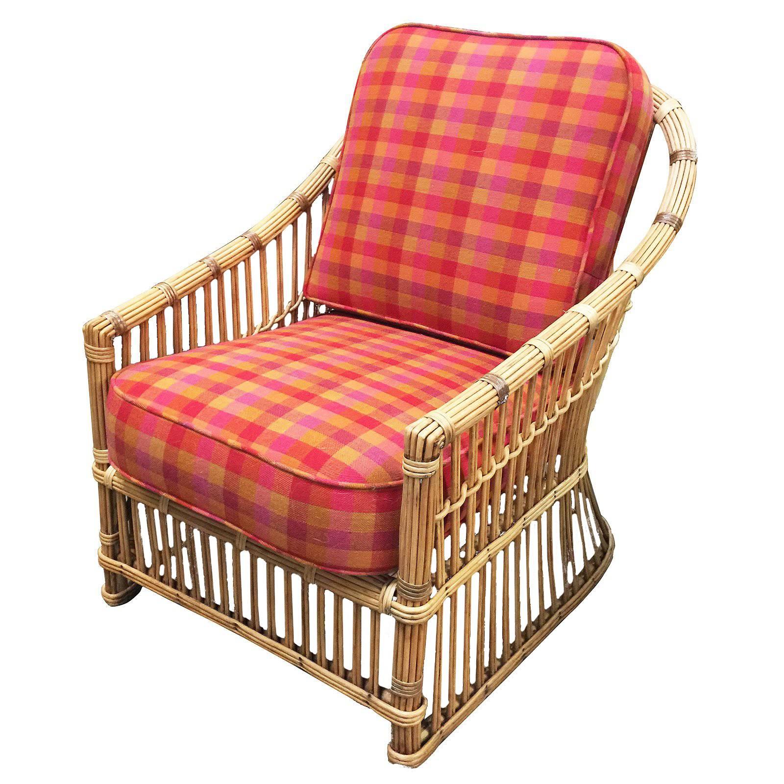 Restored "President
s" Art Deco Stick Rattan Lounge Chair