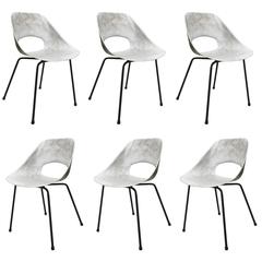 Set of Six Molded Aluminum Chairs by Pierre Guariche, France, 1960s