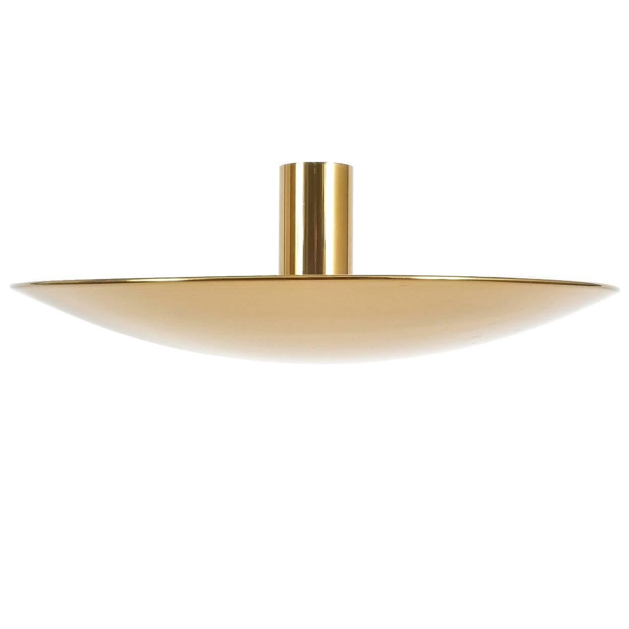 J.T Kalmar Large Golden Brass Flush Mount Ceiling Lamp, Austria circa 1960