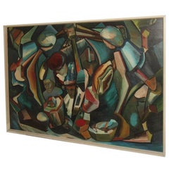 Abstract Oil on Canvas, 1970, Cubist Design Tomaselli Italian Artist Cubism