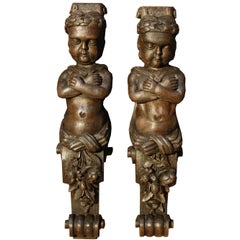 Pair of 18th Century Carved Oak Caryatid Brackets