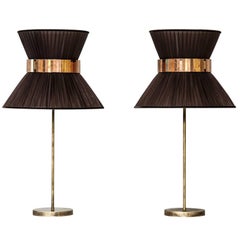 Tiffany contemporary table Lamp tobac Silk Antiqued Brass Silvered Glass