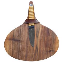 Vintage Carl Auböck II Walnut Cutting and Handled Serving Board with Knife