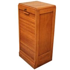 Antique Small French Oak Tambour Front Filing Cabinet