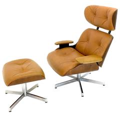 Vintage Reclining Leather Lounge Chair and Ottoman by George Mulhauser